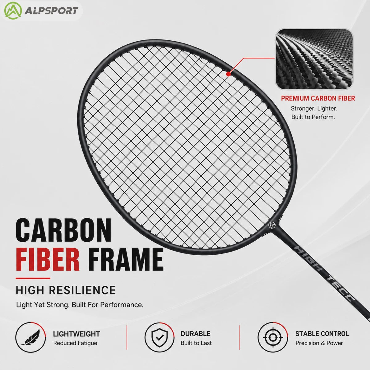 ALPSPORT RR Carbon Fiber Badminton Racket Set (2 stuks) - Offensief, 26LBS, Inclusief Tas & Shuttlecock - Ideaal voor Tieners