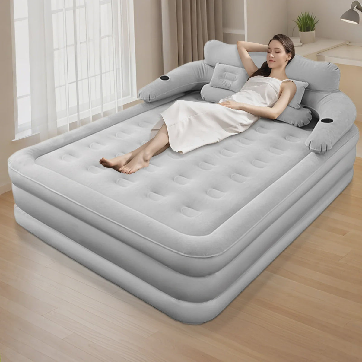 Automatisch Opblaasbaar Luchtbed voor 2 Personen met Ingebouwde Pomp - Extra Dik & Comfortabel voor Binnen & Buiten