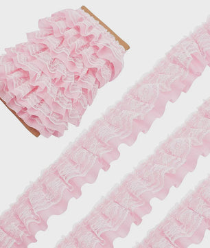 Ruffle Kantband met Borduurwerk - 5cm Breed - Zwart, Wit, Roze - DIY Decoratie