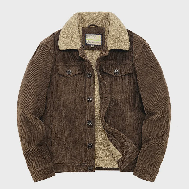 Herfst/Winter Corduroy Heren Jas - Warm & Casual Winddicht met Sherpa Voering