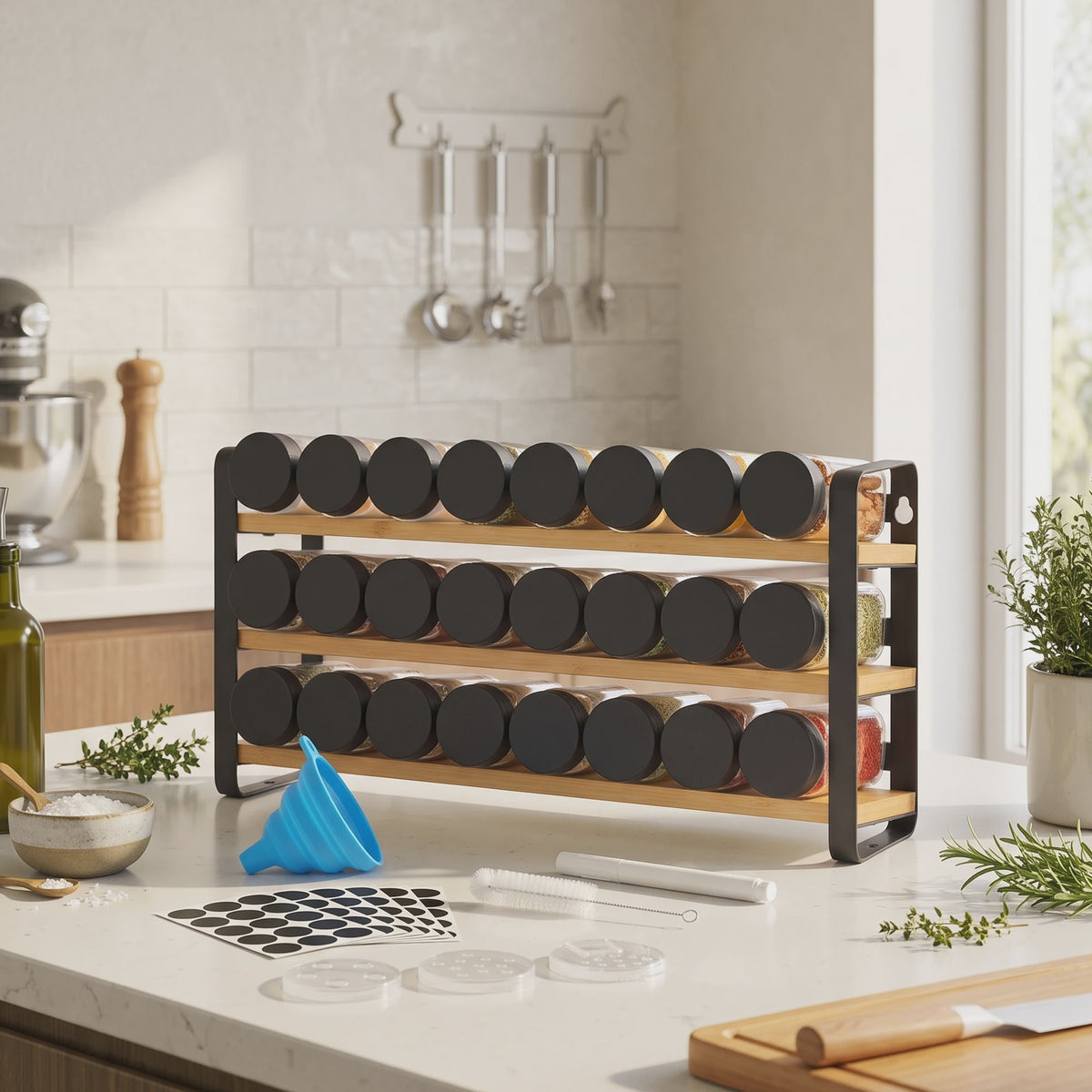 SONGMICS Kruidenrek 3 Lagen met 24 Kruidenpotjes - Keuken Organizer