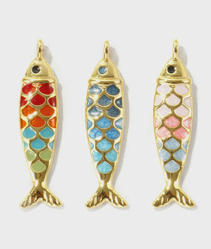 Gouden Vis Bedel met Emaille - 18K Verguld Messing Hanger voor DIY Sieraden