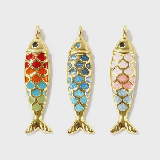 Gouden Vis Bedel met Emaille - 18K Verguld Messing Hanger voor DIY Sieraden