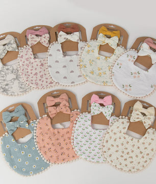 Babyset: 3x Babyluiers met Strik Haarbandjes - Bloemenprint & Pompons