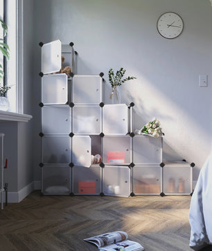 SONGMICS Modulair Opbergrek Systeem - 16 Kubussen, Wit