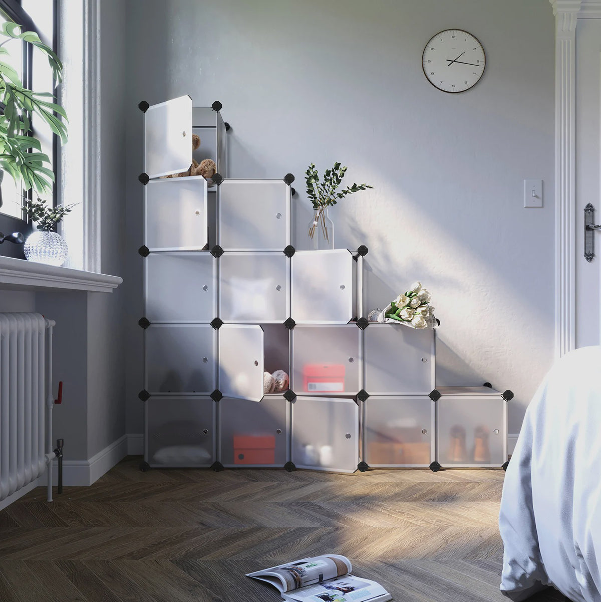 SONGMICS Modulair Opbergrek Systeem - 16 Kubussen, Wit