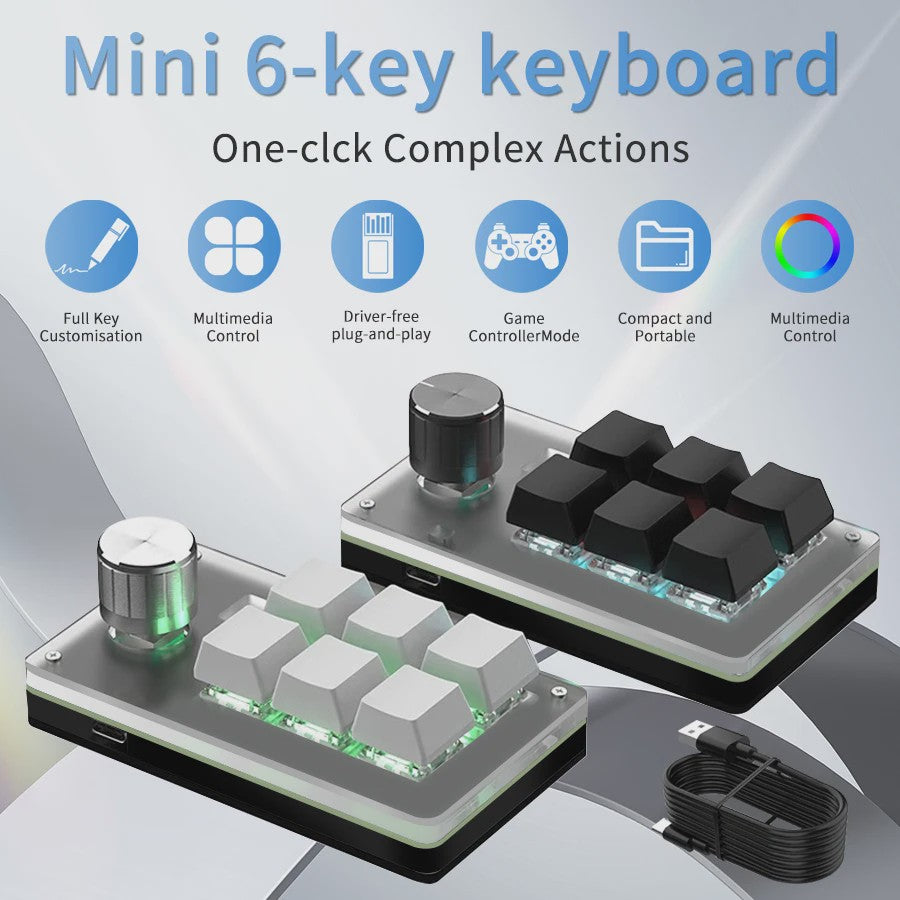 Programmeerbaar Mini Mechanisch Toetsenbord met RGB en Draaiknop voor Photoshop & Gaming