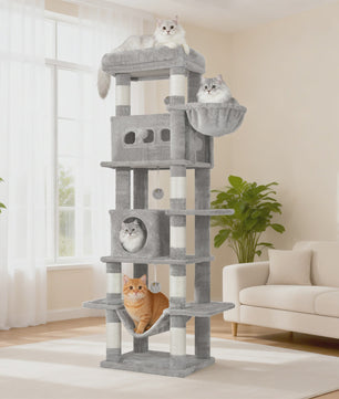 Grote Krabpaal 170cm met 8 Krabpalen, 2 Kattenmandjes, Platform, Mat en Hangmat