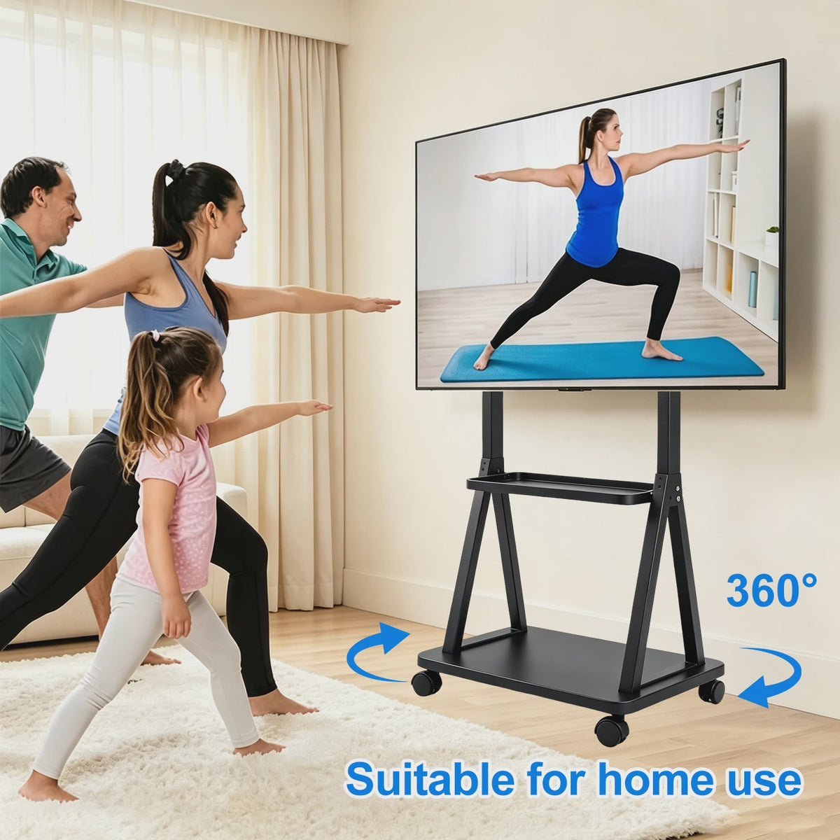 Verrijdbare TV Standaard voor 32-75 Inch TV's met 2 Legborden & Hoogteverstelling
