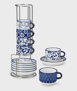 Vancasso Porseleinen Espressokopjes Set met Schoteltjes en Metalen Standaard (6/12 stuks)