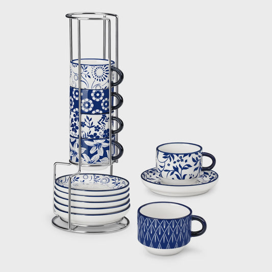 Vancasso Porseleinen Espressokopjes Set met Schoteltjes en Metalen Standaard (6/12 stuks)