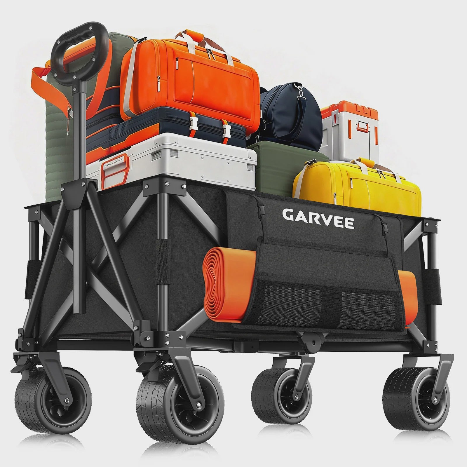 Robuuste Outdoor Campingwagen met 8" Wielen en Verstelbare Handgreep - Opvouwbaar All-Terrain Trolley