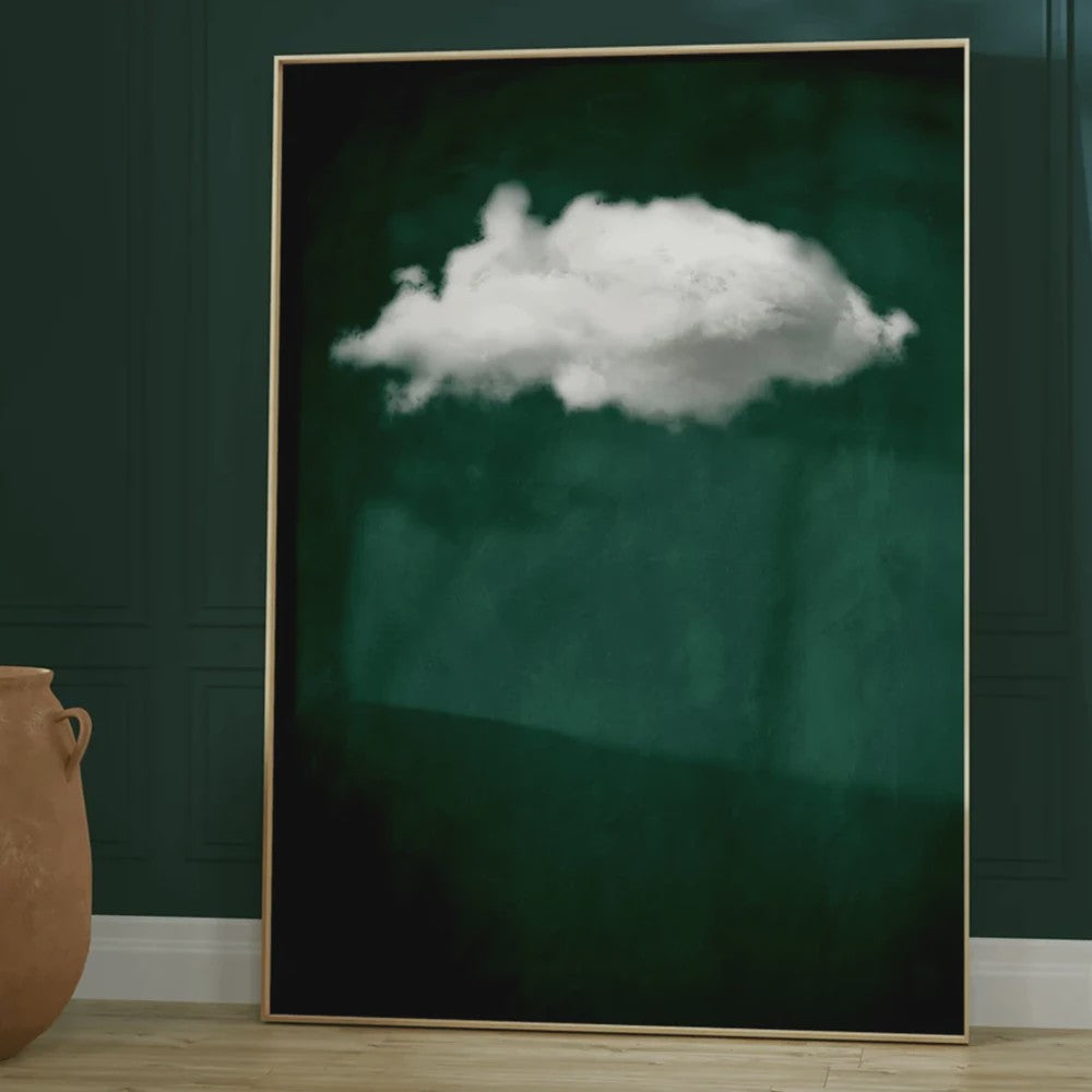 Abstracte Wanddecoratie: Smaragdgroene Wolken & Nachthemel Canvas Poster
