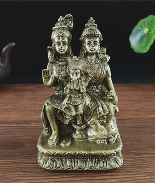 Bronzen Beeld Shiva, Parvati en Ganesha - Hindoeïstische Familie Feng Shui Decoratie