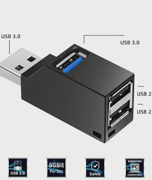 USB 3.0 Hub Extender met 3 Poorten: 1x USB 3.0 & 2x USB 2.0