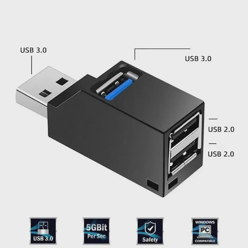 USB 3.0 Hub Extender met 3 Poorten: 1x USB 3.0 & 2x USB 2.0
