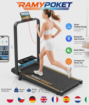 RAMYPOKET Opvouwbare Walking Pad Loopband met 9% helling, 2.5PK, 1-10 km/u, APP & LED, max 150kg