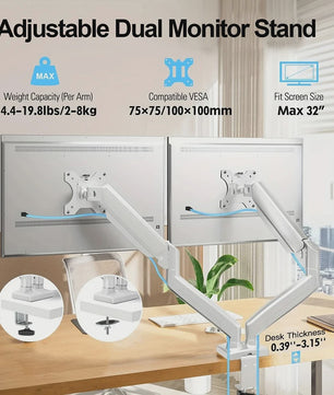 Dubbele Monitor Arm Bureauhouder - Verstelbaar voor 2x 32 inch Schermen, 10kg per Arm, VESA 100x100mm