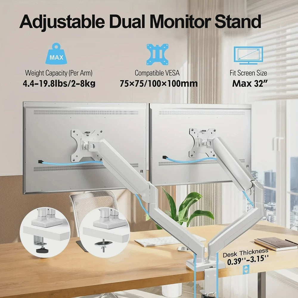 Dubbele Monitor Arm Bureauhouder - Verstelbaar voor 2x 32 inch Schermen, 10kg per Arm, VESA 100x100mm
