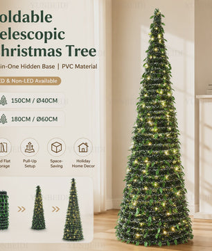Opvouwbare Kunstkerstboom met LED-verlichting - 150cm of 180cm - Ruimtebesparend & Sfeervol