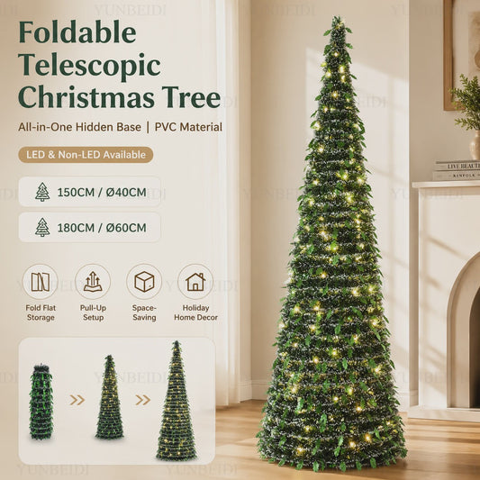 Opvouwbare Kunstkerstboom met LED-verlichting - 150cm of 180cm - Ruimtebesparend & Sfeervol