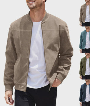 Herfst Suede Pilot Jas voor Mannen - Casual Mode met Opstaande Kraag en Rits