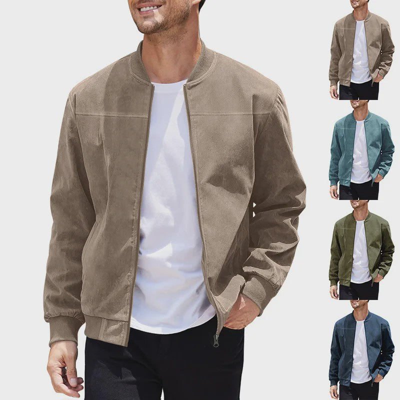 Herfst Suede Pilot Jas voor Mannen - Casual Mode met Opstaande Kraag en Rits
