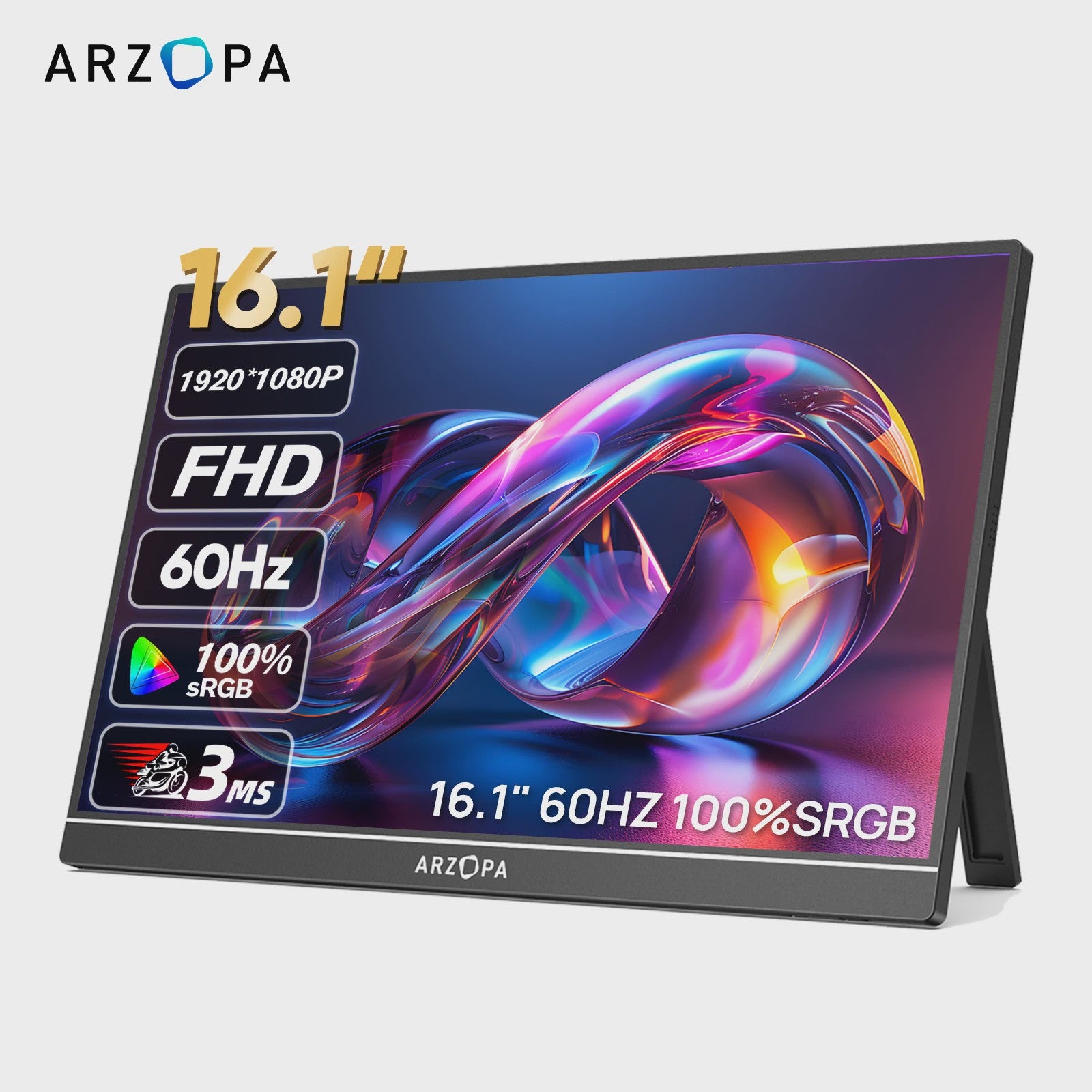 ARZOPA 16.1" Draagbare Monitor - FHD 1080P IPS, 100% sRGB, Ultraslank & Lichtgewicht