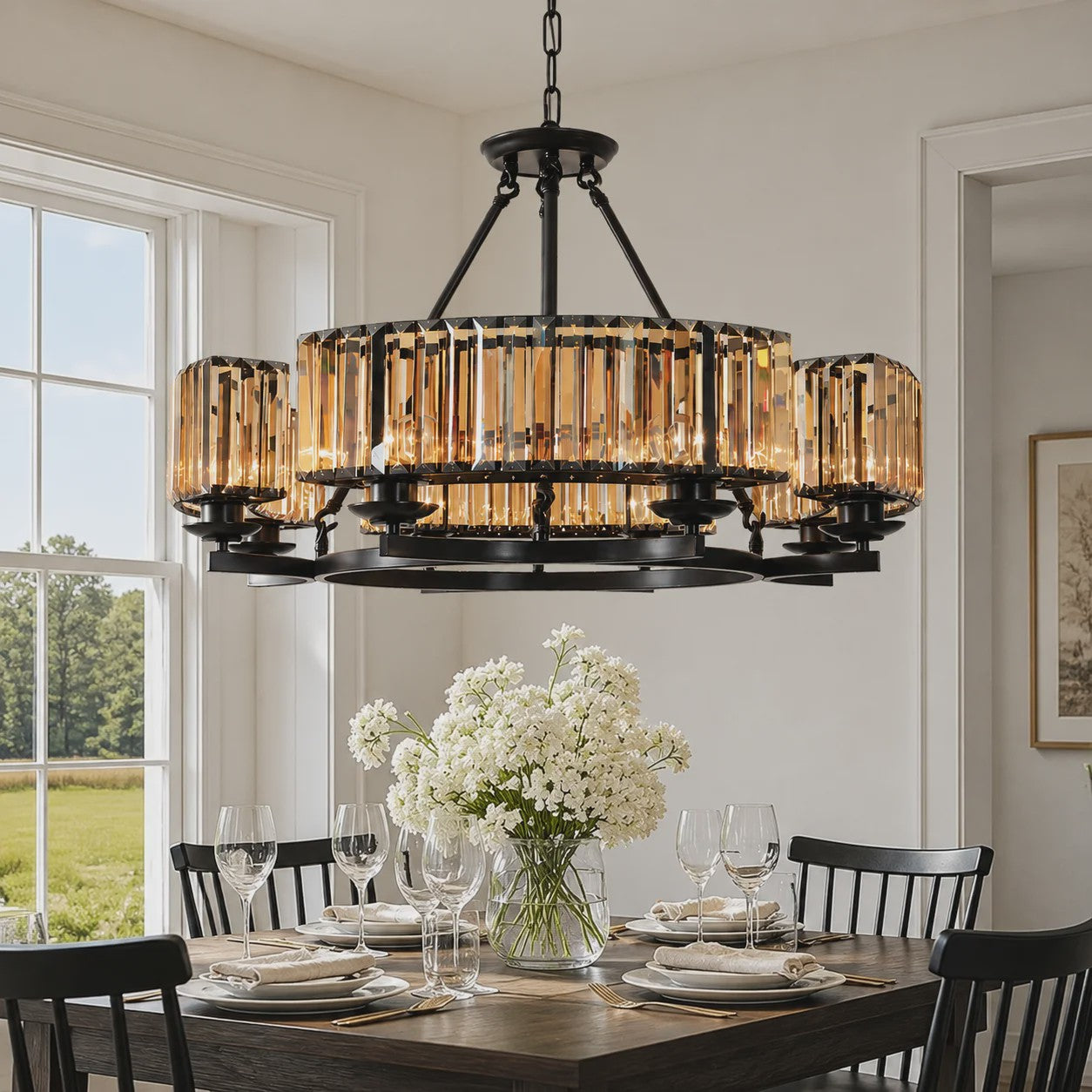 Luxe Vintage Kristallen Kroonluchter Rond - 30 inch, 8 Lampen - IJzeren Frame Hanglamp