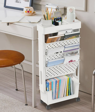 5-Laags Verrijdbare Opbergrek met Wielen - Grote Capaciteit Organizer voor Boeken & Documenten