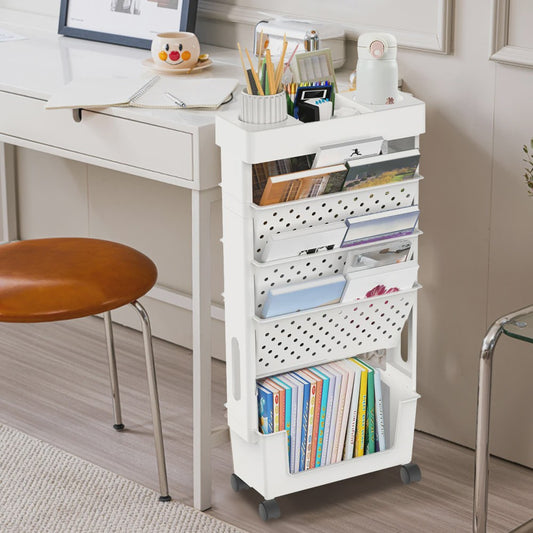 5-Laags Verrijdbare Opbergrek met Wielen - Grote Capaciteit Organizer voor Boeken & Documenten