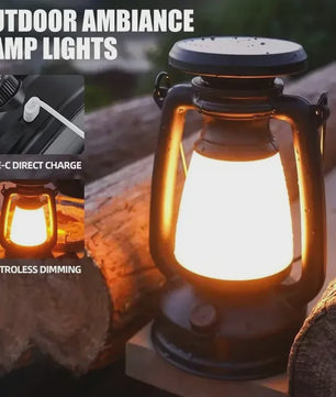 Retro Camping Lantaarn - Sfeervolle LED Tafellamp met USB-C Opladen