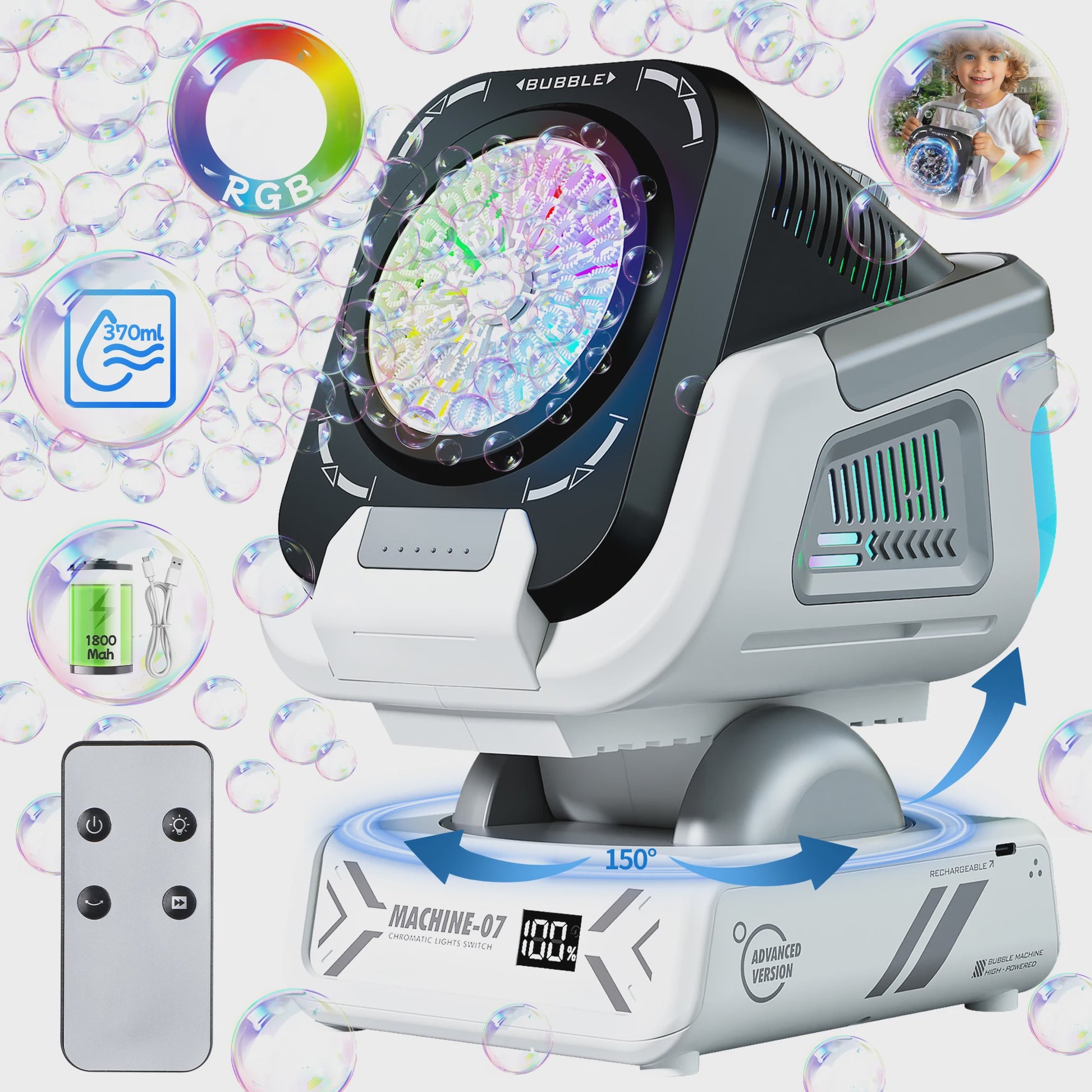Automatische Bellenblaasmachine met Afstandsbediening, RGB Verlichting en 1800mAh Batterij