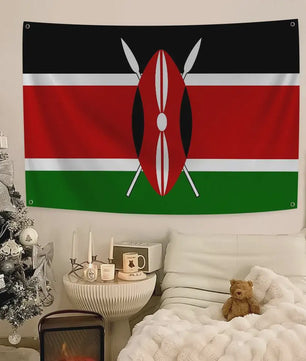 Kenya Vlag Banner - Duurzaam Polyester met 4 Ophangogen - Decoratie voor Binnen & Buiten