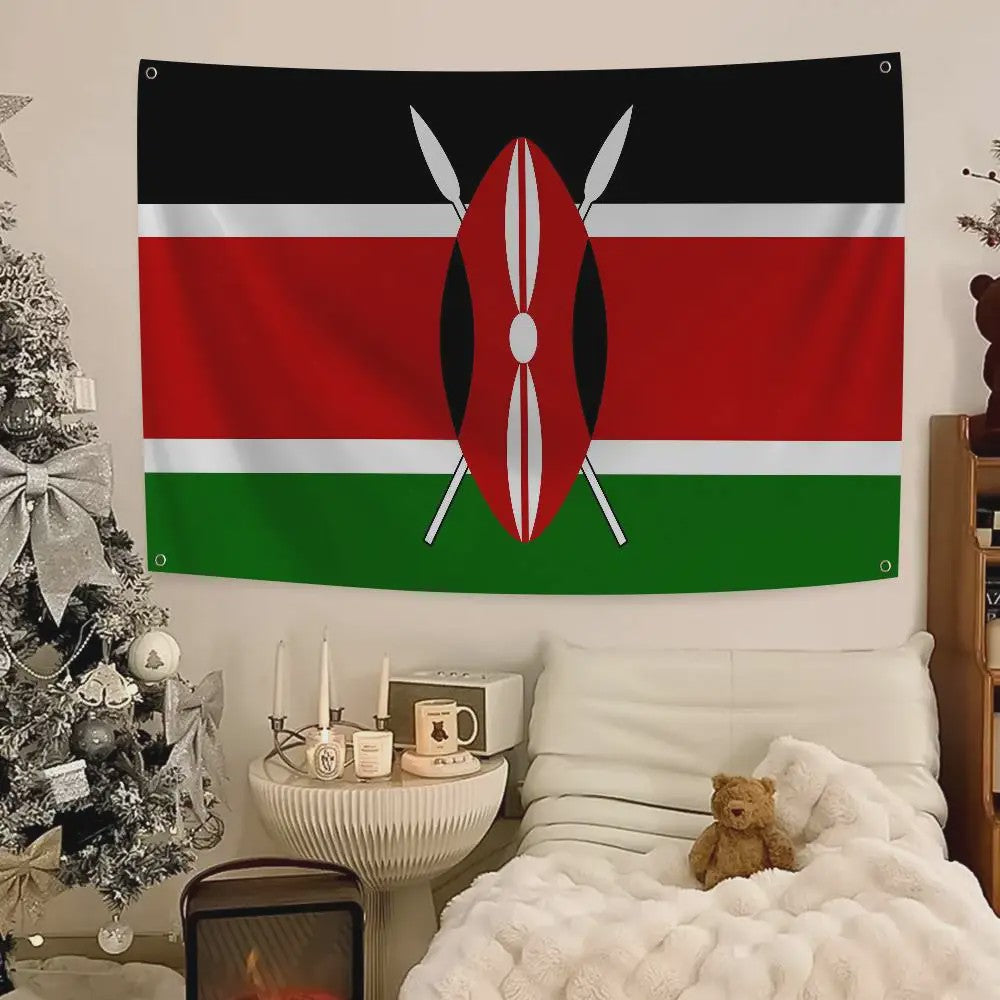 Kenya Vlag Banner - Duurzaam Polyester met 4 Ophangogen - Decoratie voor Binnen & Buiten