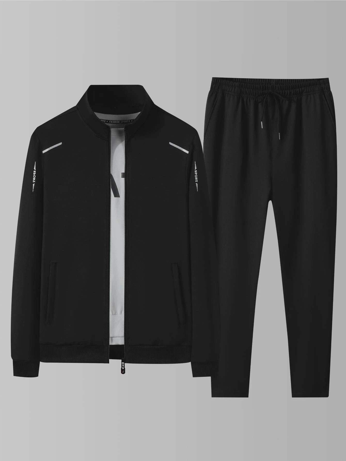 Moderne Casual Sportset voor Heren - Lente/Herfst Trainingspak met Opstaande Kraag en Elastische Broek