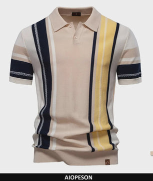 Heren Gebreide Polo Shirt - Ademend, Zomerse Strepen & Mesh Inzetstukken