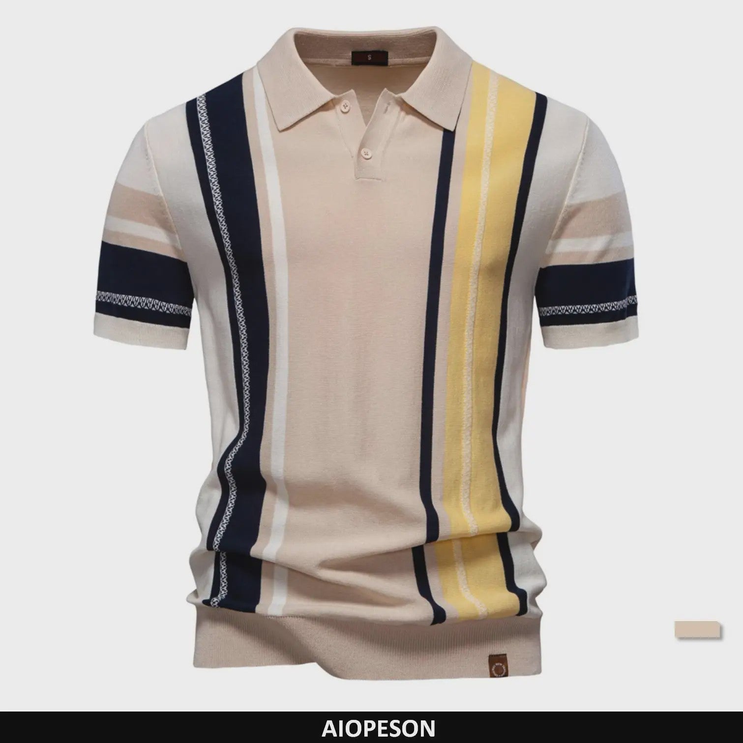 Heren Gebreide Polo Shirt - Ademend, Zomerse Strepen & Mesh Inzetstukken