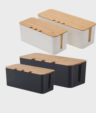 Grote Kabel Organizer Box met Houten Deksel - Orde in Snoeren Chaos