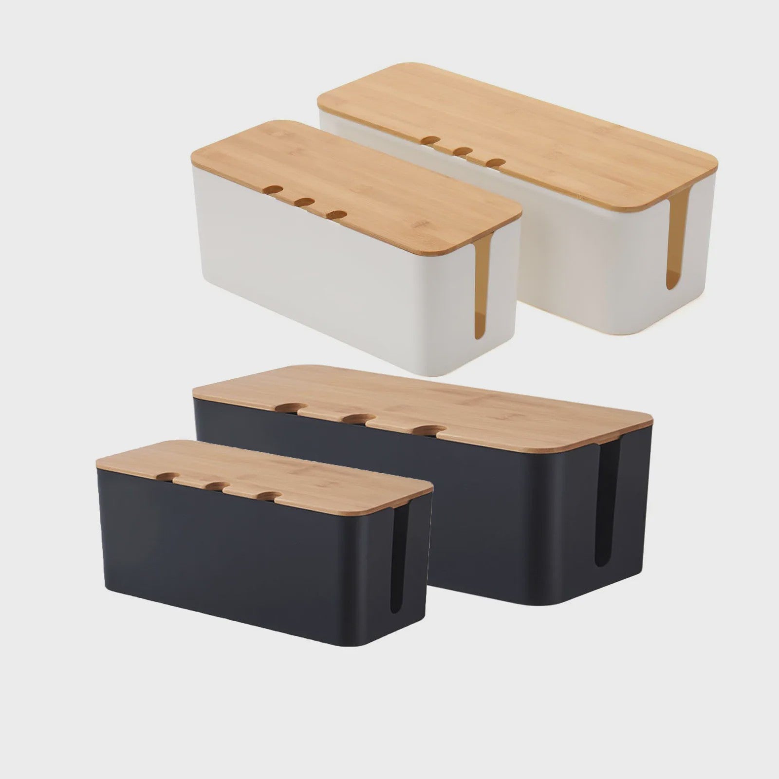Grote Kabel Organizer Box met Houten Deksel - Orde in Snoeren Chaos