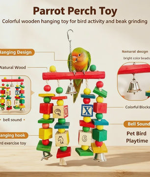 2x Kleurrijk Houten Papegaai Speeltouw met Belletjes - Verrijkend Vogelspeelgoed