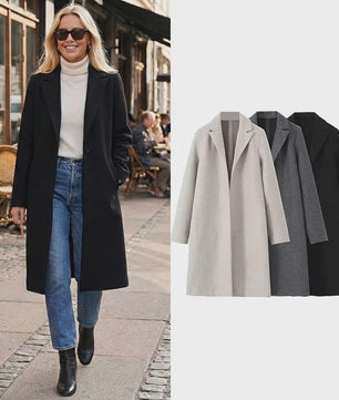 Lange Dames Trenchcoat met Open Steek en Vintage V-hals
