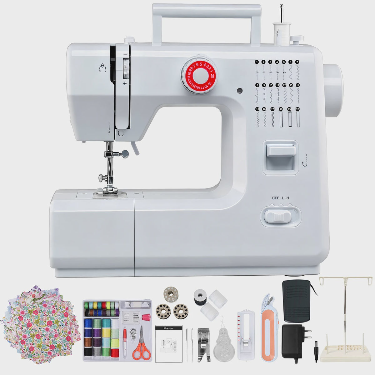 618 Mini Elektrische Naaimachine met 42-delige Naaiset & Patchwork Stoffen