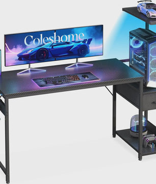 Coleshome Gaming Bureau met LED Verlichting - 138x48cm - Inclusief Lade & Opbergvak