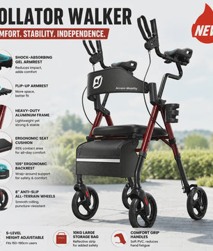 Staande Rollator Walker met PU Zadel en Rugleuning - Opvouwbaar voor Senioren