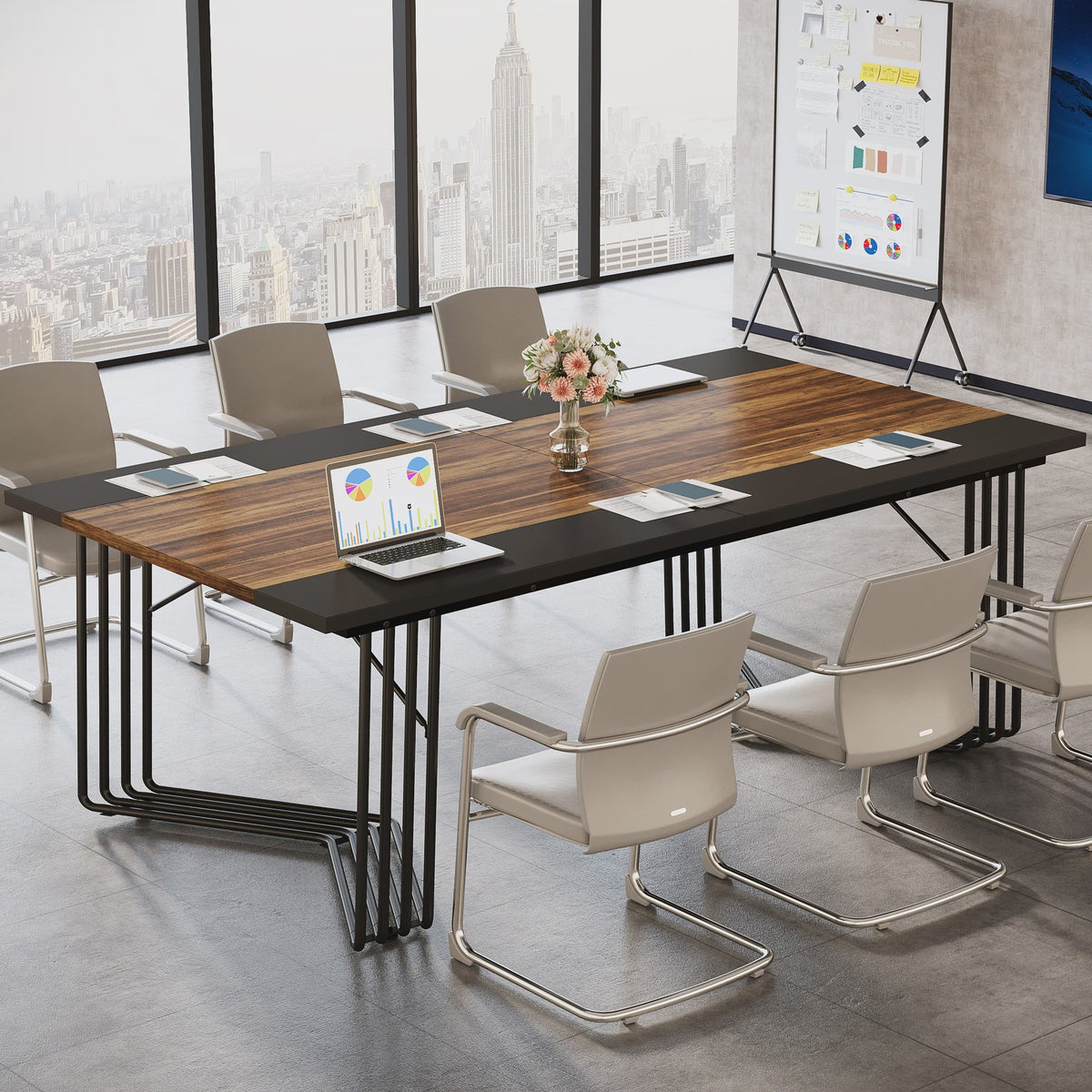 Grote Vergadertafel / Bureau 200cm met Stijlvol Geometrisch Metalen Frame - Ideaal voor Kantoor of Thuis