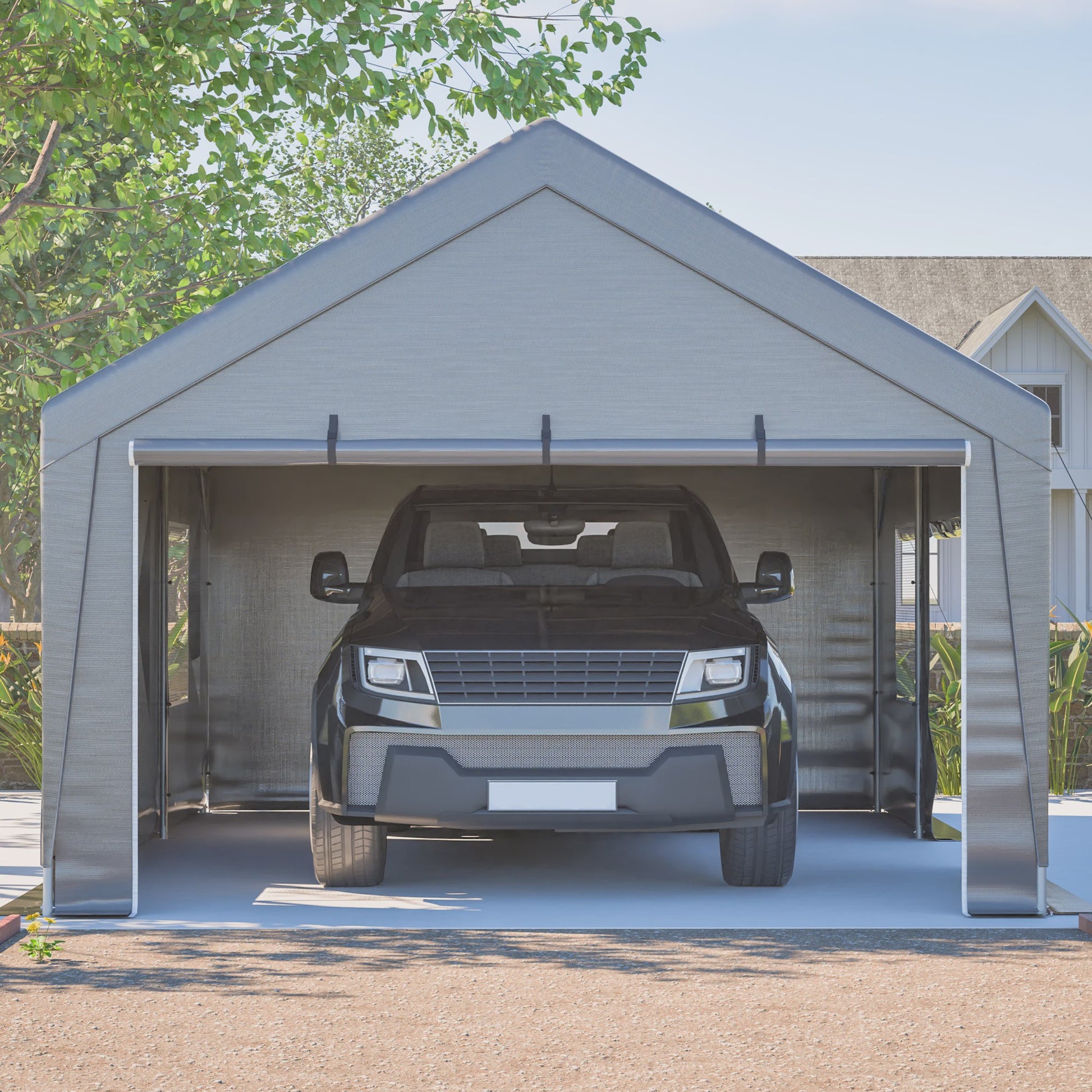 6x4x3m All-Weather Tent - Waterdichte Garage, UV-bescherming, Roll-Up Ramen - Grijs