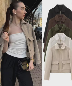 Dames Elegante Korte Jas met Rits en Zakken - Stijlvolle Winter Outerwear