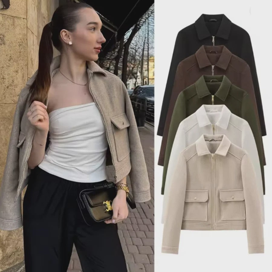 Dames Elegante Korte Jas met Rits en Zakken - Stijlvolle Winter Outerwear