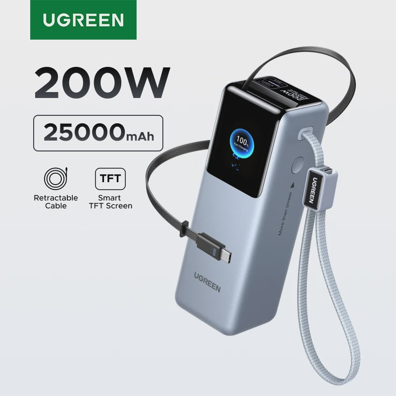 UGREEN Nexode Pro 200W Powerbank 25000mAh met Ingebouwde Kabels - Snel Laden voor Laptops
